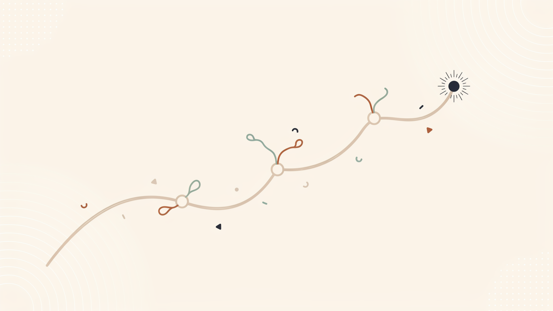 better-business-decision-making Editorial illustration of interconnected threads leading through decision points, symbolizing thoughtful business decision-making, curiosity, and recognizing meaningful patterns.
